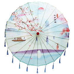 Китайский тканевый зонтик цветочный с кисточками 82х54см, №2